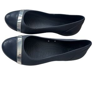 Crocs Cap Toe Mirror ballet flats Size 8 Navy Blue